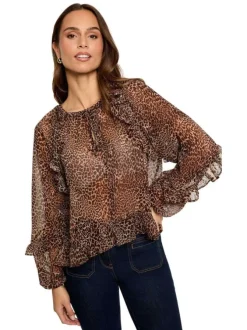 Blouse à motifs léopards avec une coupe droite et un col rond