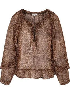 Blouse à motifs léopards avec une coupe droite et un col rond