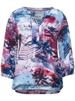 Blouse multicolore avec imprimé abstraits et col v à manches longues