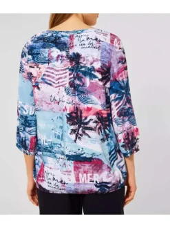 Blouse multicolore avec imprimé abstraits et col v à manches longues