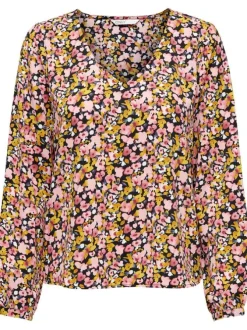 Blouse multicolore imprimé floral avec une coupe droite et un col v