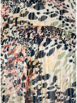 Blouse multicolore léopard à coupe droite col ruffle et à manches courtes