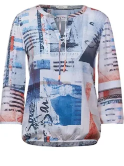 Blouse multicolore pour femme en imprimé abstraits mulitcolores coupe droite