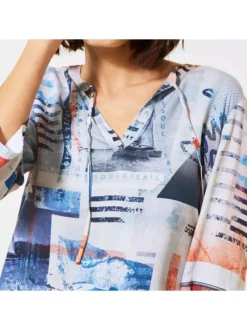 Blouse multicolore pour femme en imprimé abstraits mulitcolores coupe droite