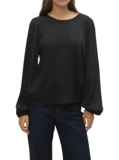 Blouse noire en dentelle à coupe ample col v et à manches longues