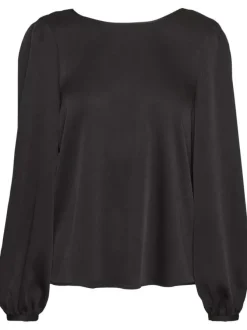 Blouse noire en dentelle à coupe ample col v et à manches longues