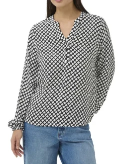Blouse noire géométrique pourvue d'une coupe droite et d'un col tunisien