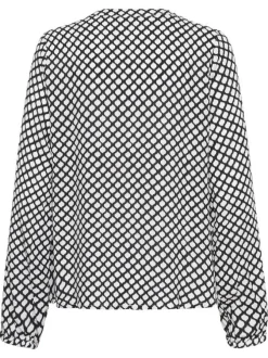 Blouse noire géométrique pourvue d'une coupe droite et d'un col tunisien