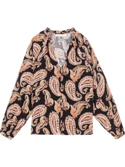Blouse noire à imprimé cachemire avec une coupe ample et des manches longues