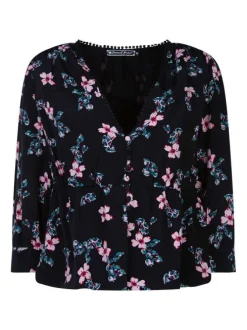 Blouse noire pour femme avec imprimé liberty coupe évasée