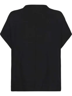 Blouse noire unie pourvue d'un col tunisien et de manches courtes