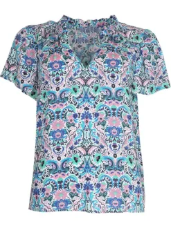 Blouse rose imprimée avec une coupe droite à col v et sans manches