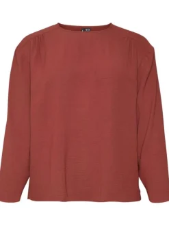 Blouse rouge brique unie dos nu avec une coupe droite un col ras du cou