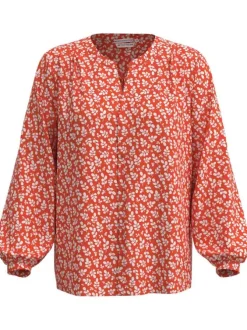 Blouse rouge coupe droite avec un col rond fendu et imprimé floral