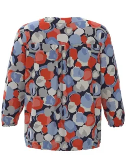 Blouse rouge imprimé tacheté à coupe droite col v et à manches longues