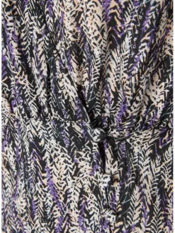 Blouse Veyzi à imprimé feuilles noires, violette et beiges coupe cintrée