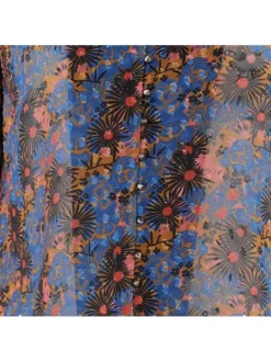 Blouse VIRTUOSE bleue fantaisie coupe droite col v