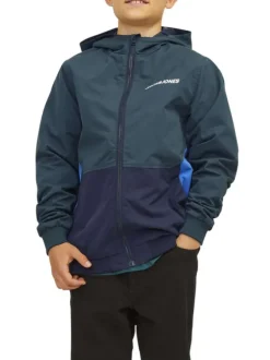 Blouson à capuche vert sapin bicolore à coupe droite et à fermeture zippée