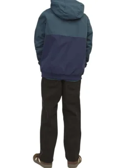 Blouson à capuche vert sapin bicolore à coupe droite et à fermeture zippée