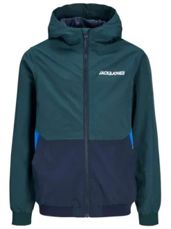 Blouson à capuche vert sapin bicolore à coupe droite et à fermeture zippée