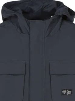 Blouson 4 poches marine uni avec une coupe droite et un col à capuche