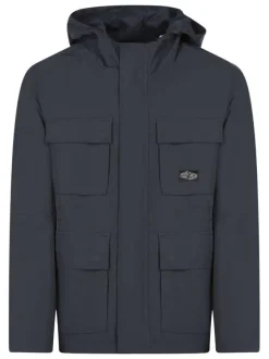 Blouson 4 poches marine uni avec une coupe droite et un col à capuche