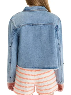 Blouson en coton bleu à coupe ajustée pourvu d'un col à revers