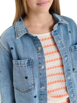 Blouson en coton bleu à coupe ajustée pourvu d'un col à revers