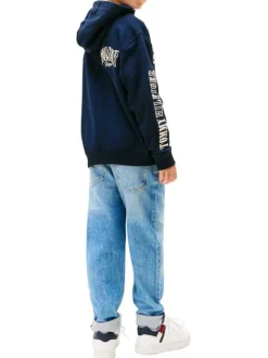 Blouson en coton marine avec un col à capuche orné d'imprimés de la marque