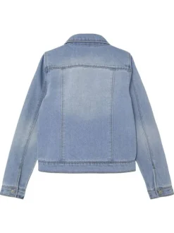 Blouson en jean en coton mélangé bleu stone uni avec un col à revers