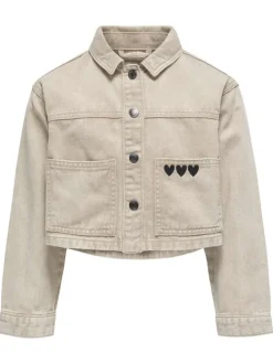 Blouson en Jean en coton beige uni à coupe droite, col à revers avec poches