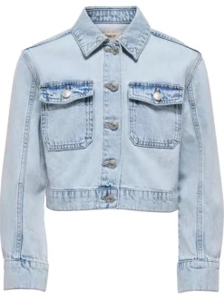 Blouson en jean en coton stone uni pourvu d'une coupe droite et d'un col chemise