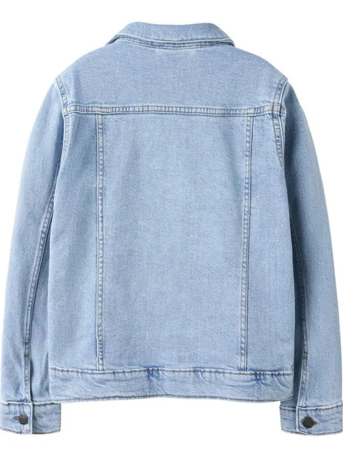 Blouson en jean stone uni pourvu d'une coupe droite et d'un col chemise