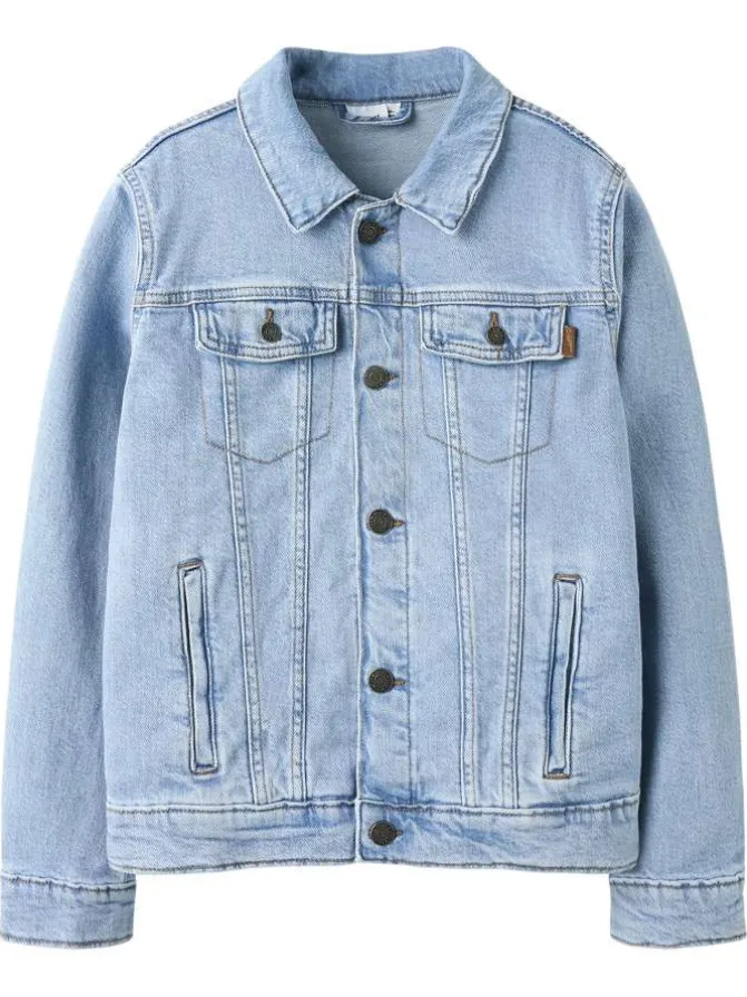 Blouson en jean stone uni pourvu d'une coupe droite et d'un col chemise