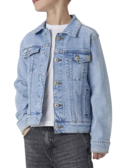 Blouson en jean stone uni pourvu d'une coupe droite et d'un col chemise