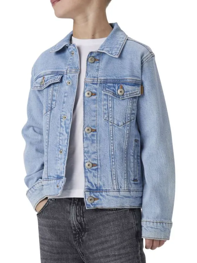 Blouson en jean stone uni pourvu d'une coupe droite et d'un col chemise