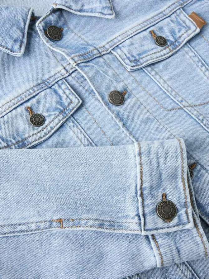 Blouson en jean stone uni pourvu d'une coupe droite et d'un col chemise