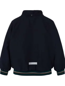Blouson marine à capuche amovible en fausse fourrure avec un col montant