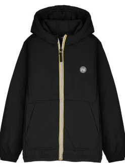 Blouson noir à tissu déperlant avec col à capuche et zip tricolore