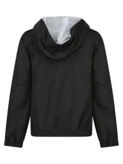 Blouson noir uni avec une coupe droite un col à capuche et des manches longues