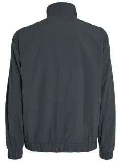 Blouson anthracite uni coupe droite avec un col montant et logo poitrine