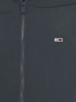 Blouson anthracite uni coupe droite avec un col montant et logo poitrine
