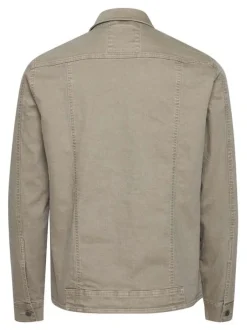 Blouson beige en coton uni coupe droite col italien à manches longues