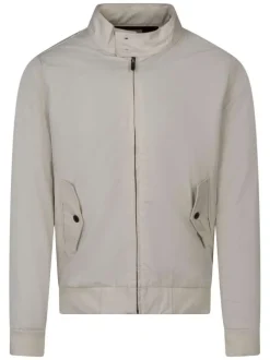 Blouson beige uni avec une coupe droite et un col montant boutonné