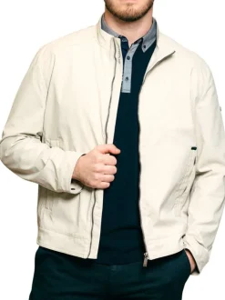 Blouson beige uni pourvu d'une coupe droite et d'un col montant
