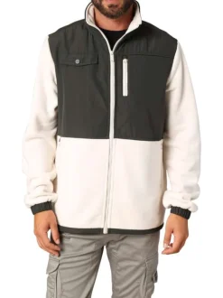 Blouson bi-matière écru et anthracite pourvu de poches plaquées