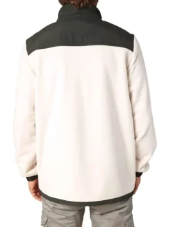 Blouson bi-matière écru et anthracite pourvu de poches plaquées
