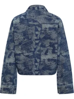 Blouson bleu en coton avec des imprimés abstraits à coupe droite
