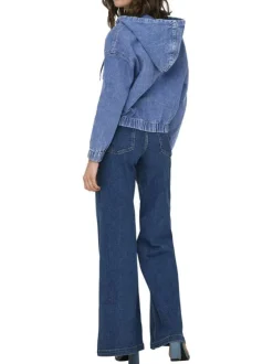 Blouson bleu jean uni en coton avec une coupe droite et un col à capuche