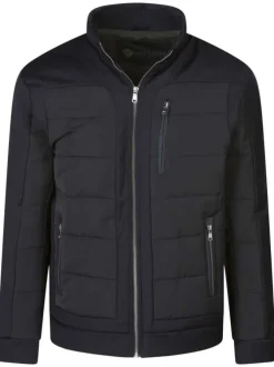 Blouson bleu marine matelassé avec un col montant et 3 poches zippées